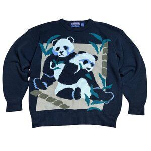 Vintage C.F. Hathaway Panda Intarsia Knit Art Cotton Sweater Large Oversized